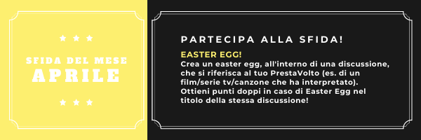 wizardingwgdr's tweet photo. 𝐒𝐅𝐈𝐃𝐀 𝐃𝐄𝐋 𝐌𝐄𝐒𝐄 - 𝐀𝐏𝐑𝐈𝐋𝐄!🐣
https://t.co/mTsVop2REi...
Quetso mese sarete alle prese con la creazione di un 𝔈𝔞𝔰𝔱𝔢𝔯 𝔈𝔤𝔤 sul vostro PrestaVolto. 
Date sfogo alla fantasia!

#BuonaPasqua2021 #HappyEaster #HappyEaster2021 #HarryPotter #WWHPGDR https://t.co/TTVkDR1Ukh