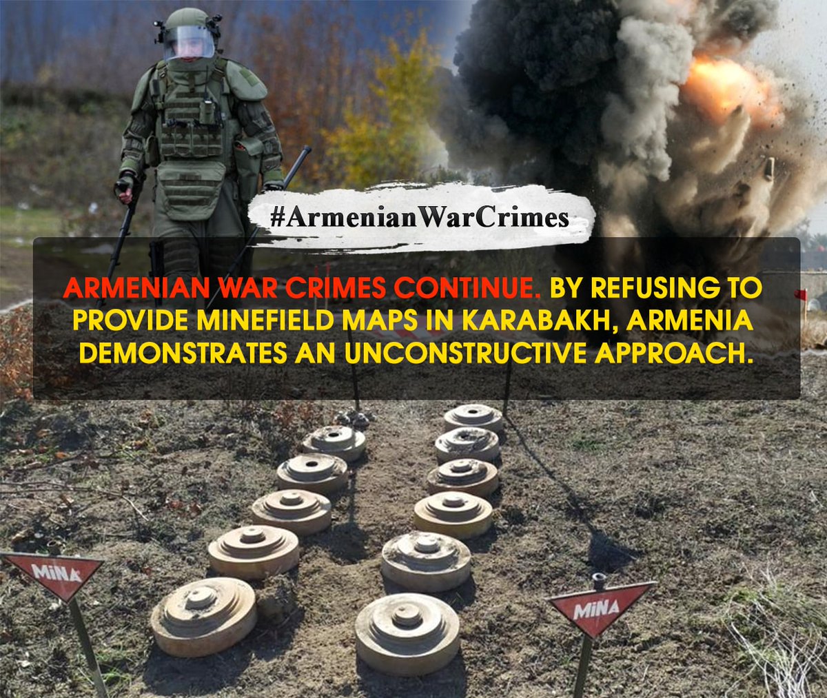 Armenia doesn't provide minefield maps. The intention is obvious: to slow down the return of Azerbaijani IDP's to the liberated territories. #ArmenianWarCrimes #IMAD2021 #FreeUsFromLandmines 
<a href="/TheHALOTrust/">The HALO Trust</a> <a href="/ICRC/">ICRC</a> @HumanSecurityCH <a href="/MineActionRev/">Mine Action Review</a> <a href="/minefreeworld/">ICBL</a>
<a href="/LandmineFree/">Landmine Free 2025 Campaign</a> <a href="/UNICEF/">UNICEF</a>