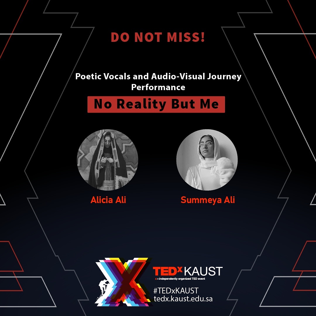 TEDxKAUST (@tedx_kaust) on Twitter photo 👩👧#TEDxKAUST2021 is not only an stage for amazing talks but also for art as another way of communication. This year we will have mother/daughter duo Alicia and Summeya Ali performing a poetic reading on our red carpet.
•
🎭"No reality but me"
•
<a href="/EnrichAtKaust/">Office of Culture, Enrichment and Engagement</a> <a href="/KAUST_News/">KAUST</a>
#TEDx 👩👧#TEDxKAUST2021 is not only an stage for amazing talks but also for art as another way of communication. This year we will have mother/daughter duo Alicia and Summeya Ali performing a poetic reading on our red carpet.
•
🎭"No reality but me"
•
<a href="/EnrichAtKaust/">Office of Culture, Enrichment and Engagement</a> <a href="/KAUST_News/">KAUST</a>
#TEDx