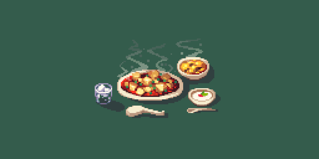 麻婆豆腐 ふかひれスープと杏仁豆腐付き ドット絵 Pixelart Ramuneのイラスト