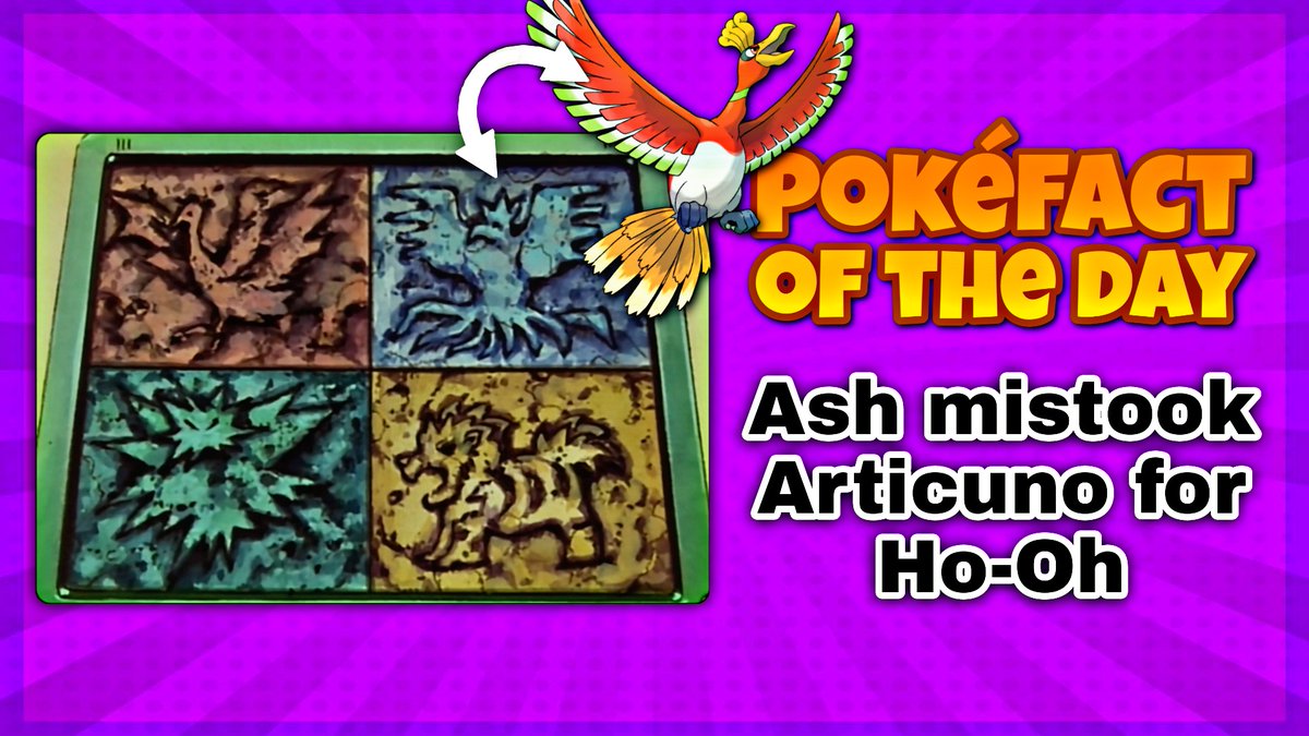 After Ash's initial encounter with Ho-Oh in Episode 1, he found this strange engraving in the Viridian City Pokémon Center.When he talked to Professor Oak on the phone, Ash told him that he saw the Pokémon in the top right, thinking that Articuno was actually Ho-Oh!  #anipoke