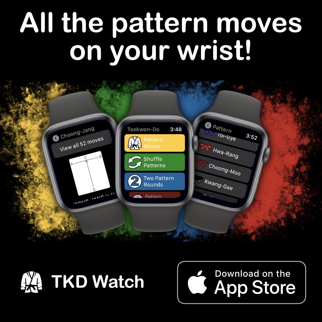 tkdapps's tweet image. A new app for Apple Watch.  All ITF pattern moves.  Search for ‘TKD Watch’ in the App Store directly from an Apple Watch or iPhone!  tkdapps.com #itftaekwondo #applewatch #tkd #itf #taekwondo #tkdwatch
