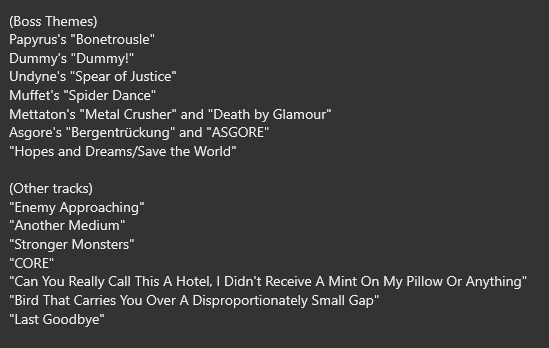 Magmyte's tweet photo. @PabloPoon Probably gonna be super mainstream but there are plenty of Undertale themes and tracks I would recommend. I've listed a couple here I personally enjoy. https://t.co/EtkcKMyrnL