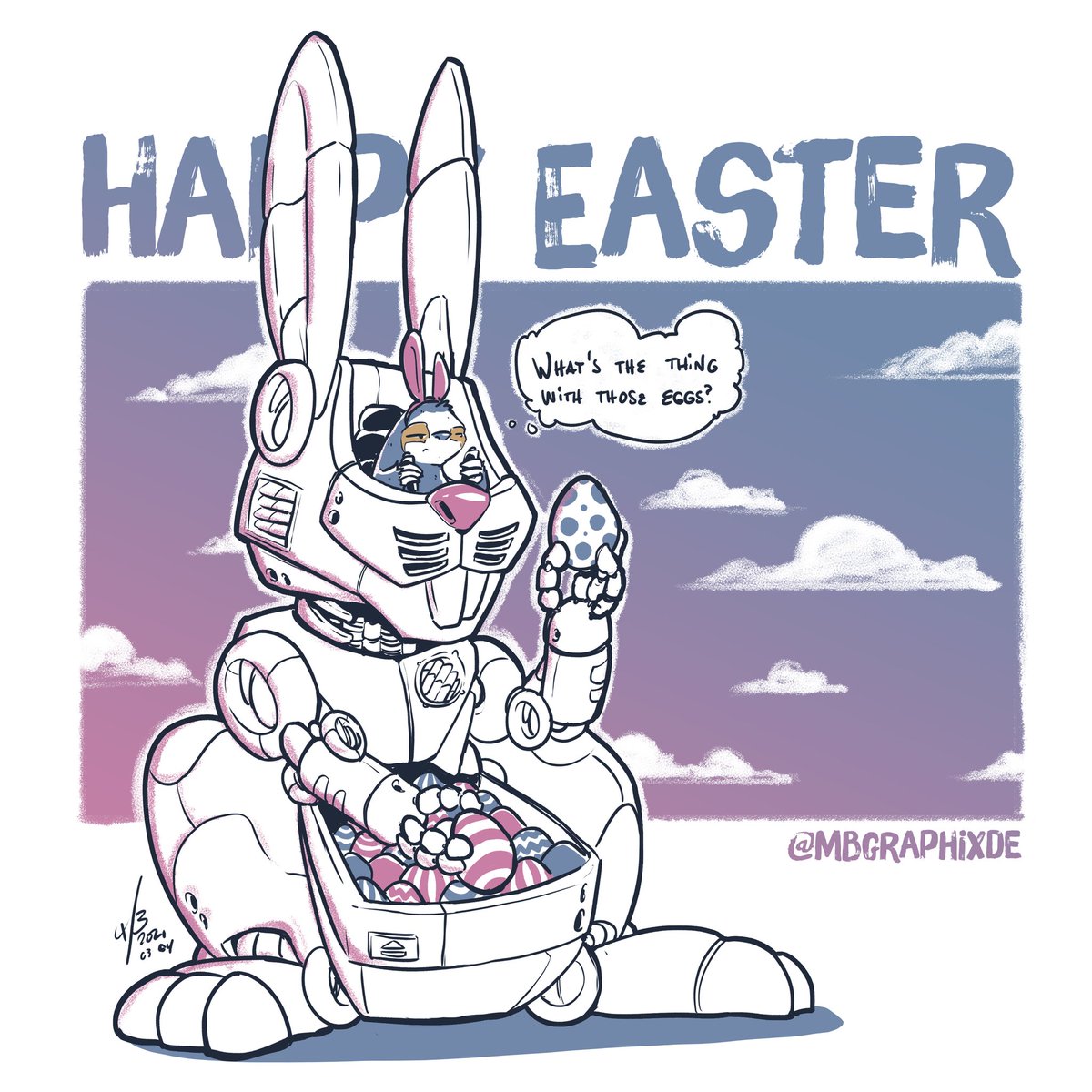 mbgraphixde's tweet image. What might be in those giant eggs?

I did this #robotbunny in a 2 hour Instagram live yesterday.

#slothsinrobots #easterbunny #HappyEaster #HappyEaster2021