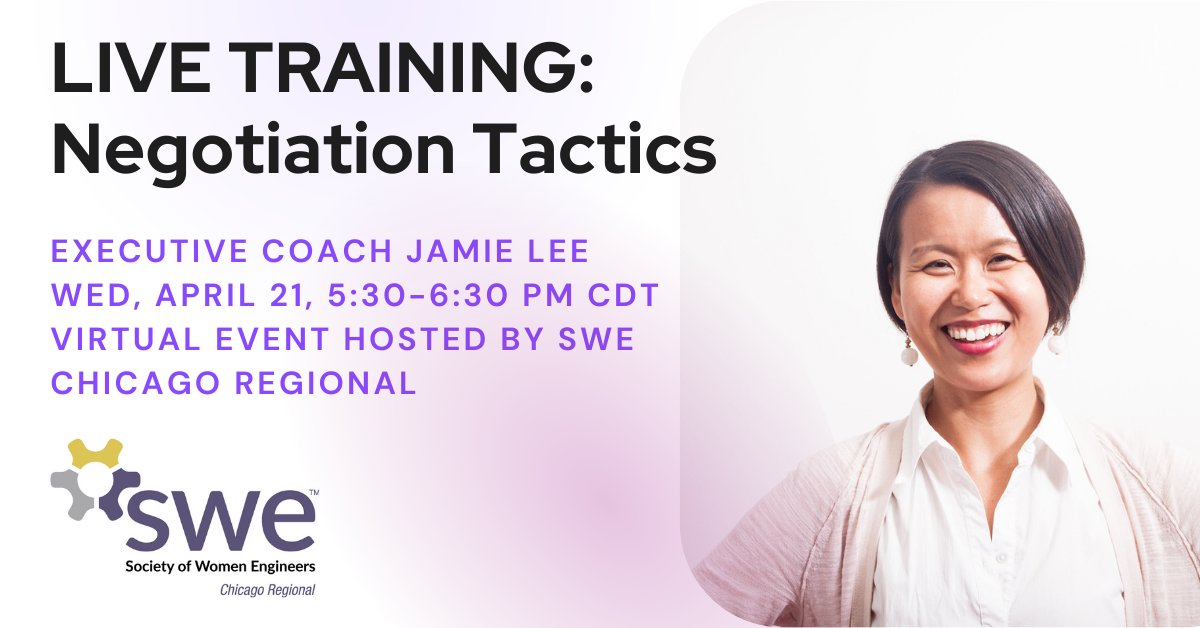 🚨 We're hosting a live negotiation training event! 🚨 Learn negotiation techniques from executive coach Jamie Lee on 4/21. Free for SWE CRS, $5 other SWE members, $10 for non-members. Tickets here: buff.ly/2Ojg17u