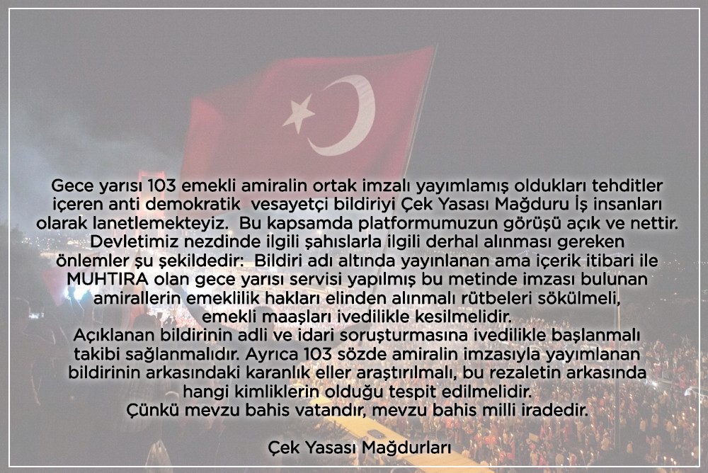 #CekYasasıMagdurları 🇹🇷

Yüzbinlerce Esnaf ortak deklarasyon yayınlıyor ve Devletimizin bekâsı için;

" Söz konusu olan Vatansa,
Gerisi Teferruattır " diyoruz
#HodriMeydan

<a href="/RTErdogan/">Recep Tayyip Erdoğan</a> <a href="/by/">Binali Yıldırım</a> <a href="/nacibostanci/">M. Naci Bostancı</a> <a href="/nurettincanikli/">Dr. Nurettin Canikli</a> <a href="/mustafaelitas/">Mustafa Elitaş</a> <a href="/abdulhamitgul/">Abdulhamit Gül</a> <a href="/yilmaztunc/">Yılmaz TUNÇ</a> <a href="/pekcan/">Ruhsar Pekcan</a> <a href="/iffetpolat/">İffet Polat 🇹🇷🇹🇷🇹🇷</a>