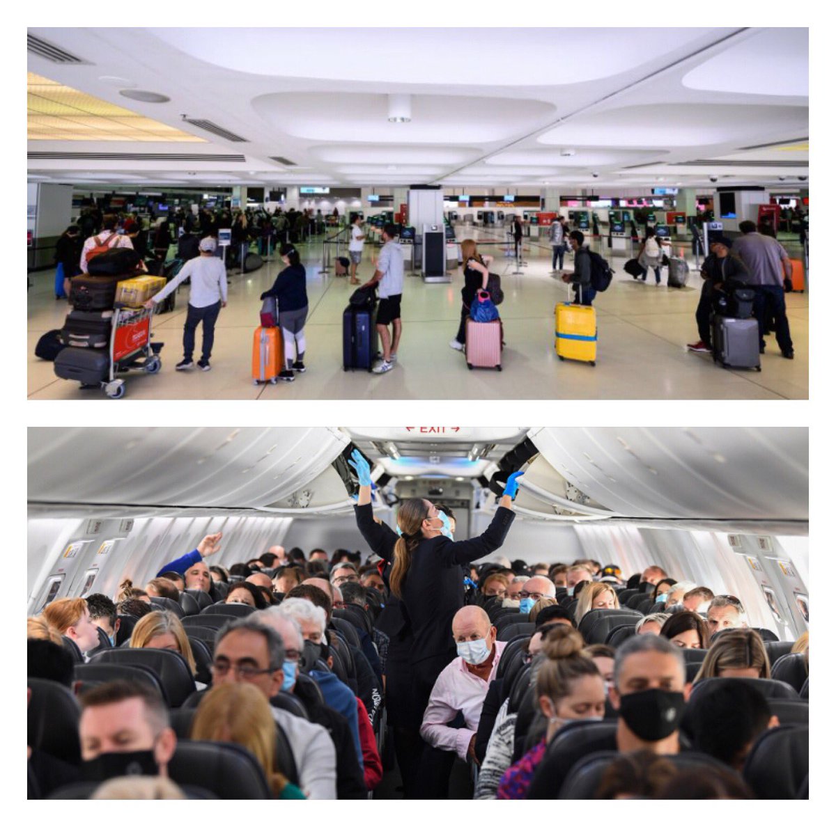 Forsche217's tweet photo. When are people going to wake up. Just look at the picture and use deductive reasoning. #COVID19 #airport #safety #pandemic #lies #Hypocrisy #fakenews #msm #money #power #billgates #joke #obsurd #insane pandemic? https://t.co/aSspWQxyGW