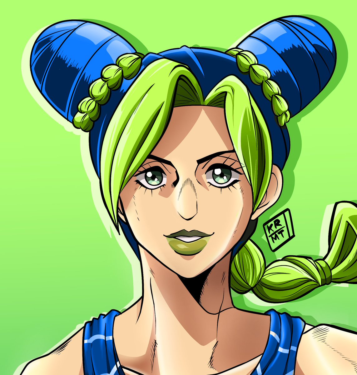 Jolyne in the anime style + Manga colors. 