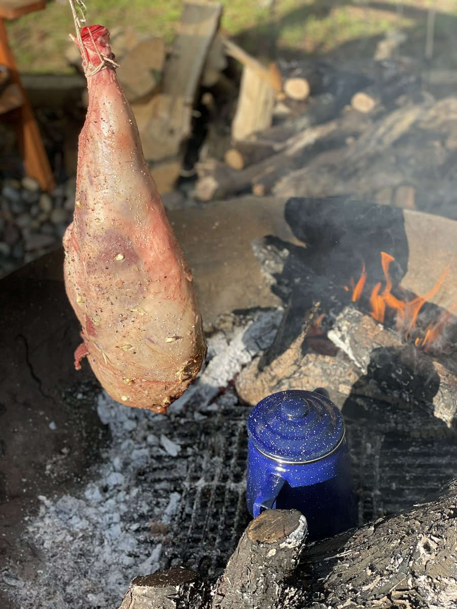 Coffee’s on and lamb leg hung by the fire. GOOD MORNING
