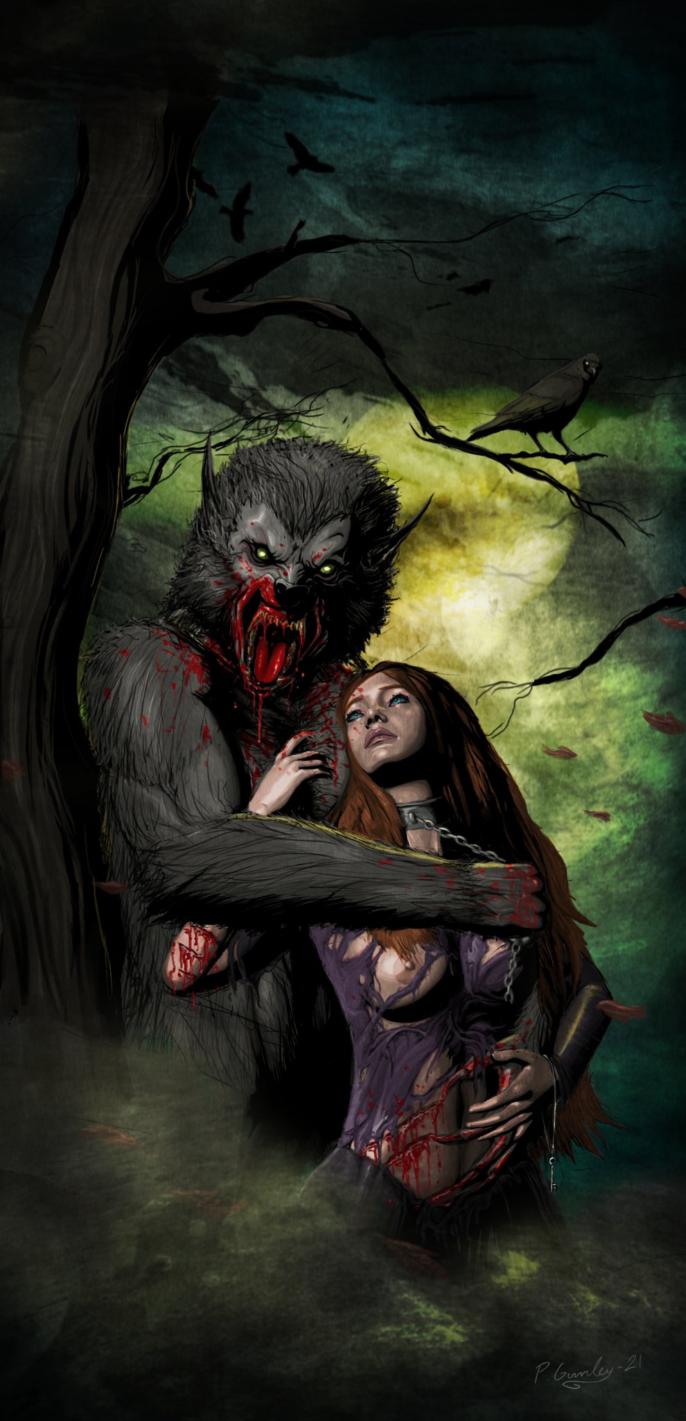 Phil Gormley on Twitter: ""Twisted Beauty and the Beast" Custom Tattoo  Design #art #artist #artwork #ArtistOnTwitter #tattoo #horror #werewolf  #wolf #wolves #bdsm #sexy #eroticart #moon #green #scary #dark #darkart  #drawing #painting #lycanthrope #