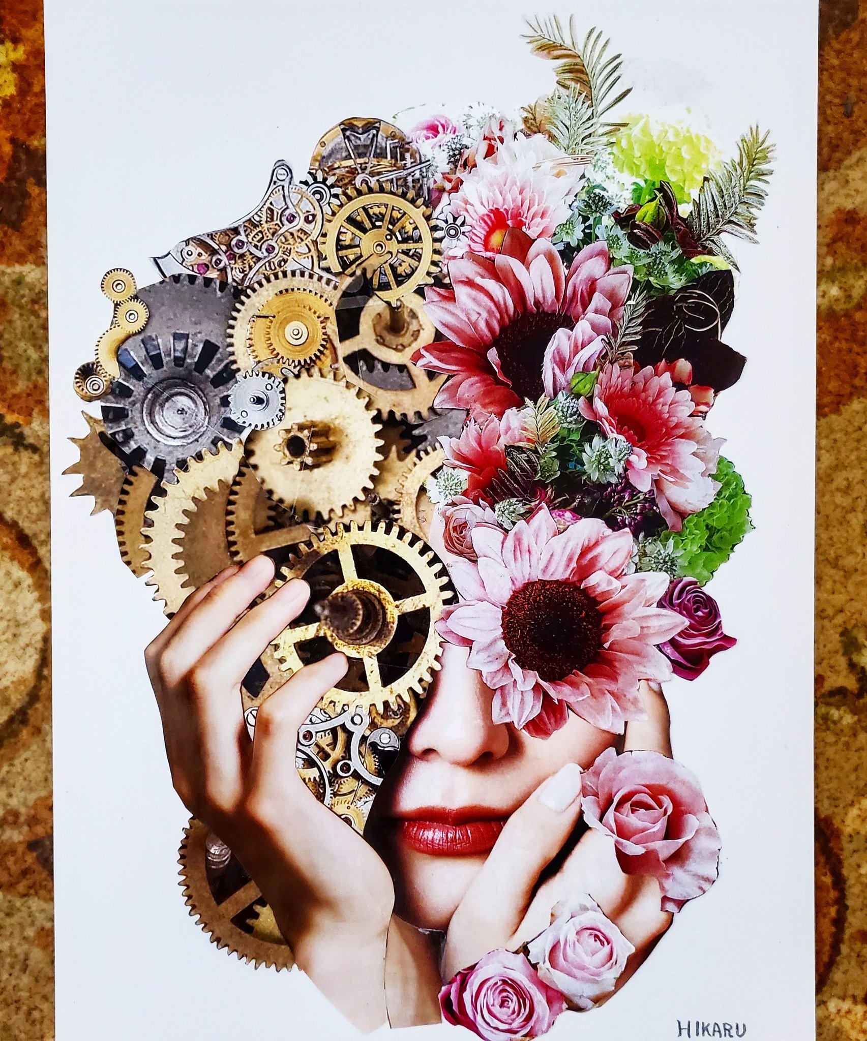 Hikaru 絵の合間にコラージュも作りました コラージュアート オリジナルアート 切り絵 花 機械 歯車 絵描きさんと繋がりたい T Co Vyblspay8v Twitter