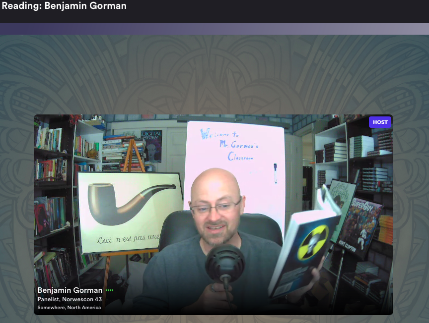 RamonaRidgewell's tweet photo. Day 4 Reading 3 @norwescon #nwc43 Monsters! Oh my! @TeacherGorman read from Don’t Read This Book, a hilarious re-telling of history—or is it? https://t.co/JhdUayg2Sl