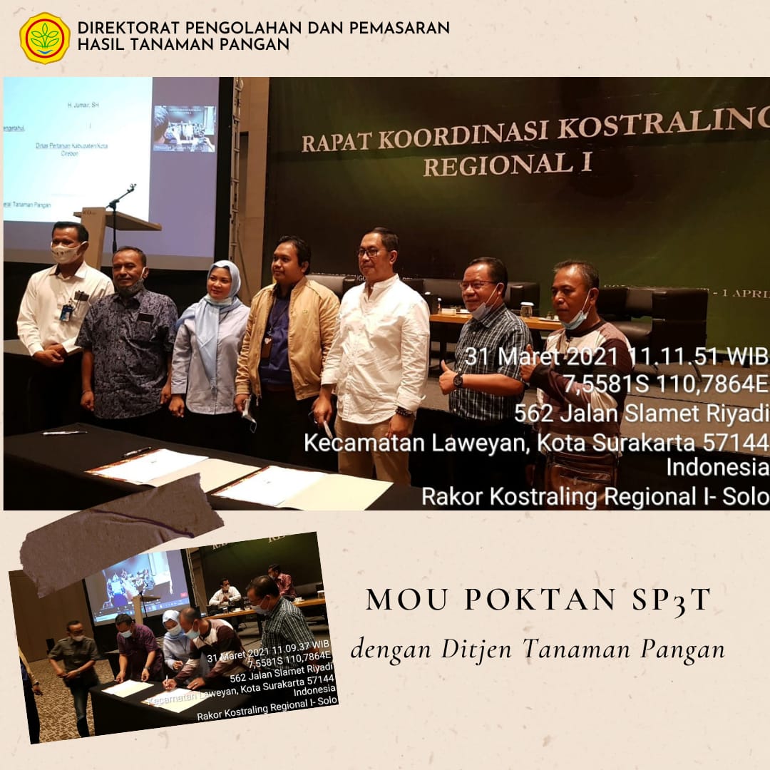 MOU Poktan SP3T dengan Ditjen Tanaman Pangan. Pernyataan kelompok tani untuk: 
1. Merawat dan memanfaatkan dengan sebaik-baiknya terhadap Dryer RMU dan Combine Harvester dalam paket bantuan SP3T dari Pemerintah.
2. Menyediakan data stok gabah/ beras secara berkala.

#ditpphtp
