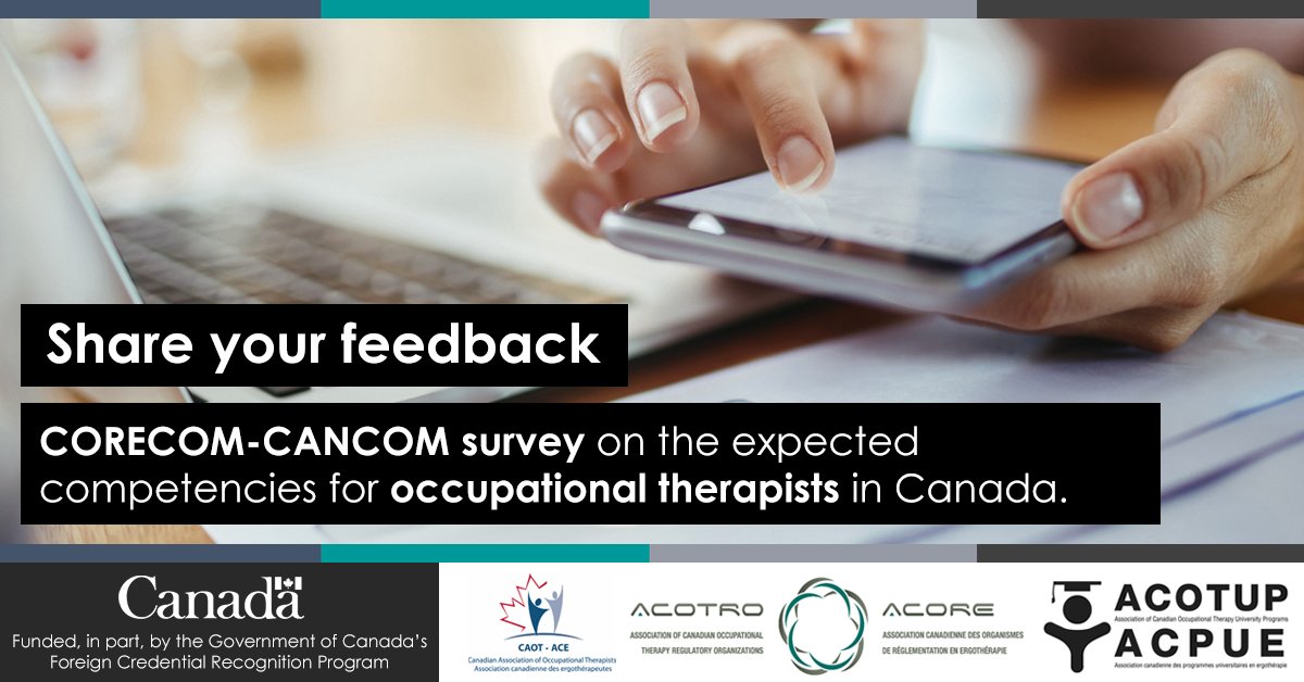OTinSK's tweet photo. Don’t delay! ⏰ Your feedback is important to us. 

Complete the #CoreComCanCom survey before it closes on April 5th, 2021: https://t.co/Uzew38x6lr 

Your input will help improve and inform the expected competencies for occupational therapists across Canada 🇨🇦 https://t.co/jbWMBbHxkr