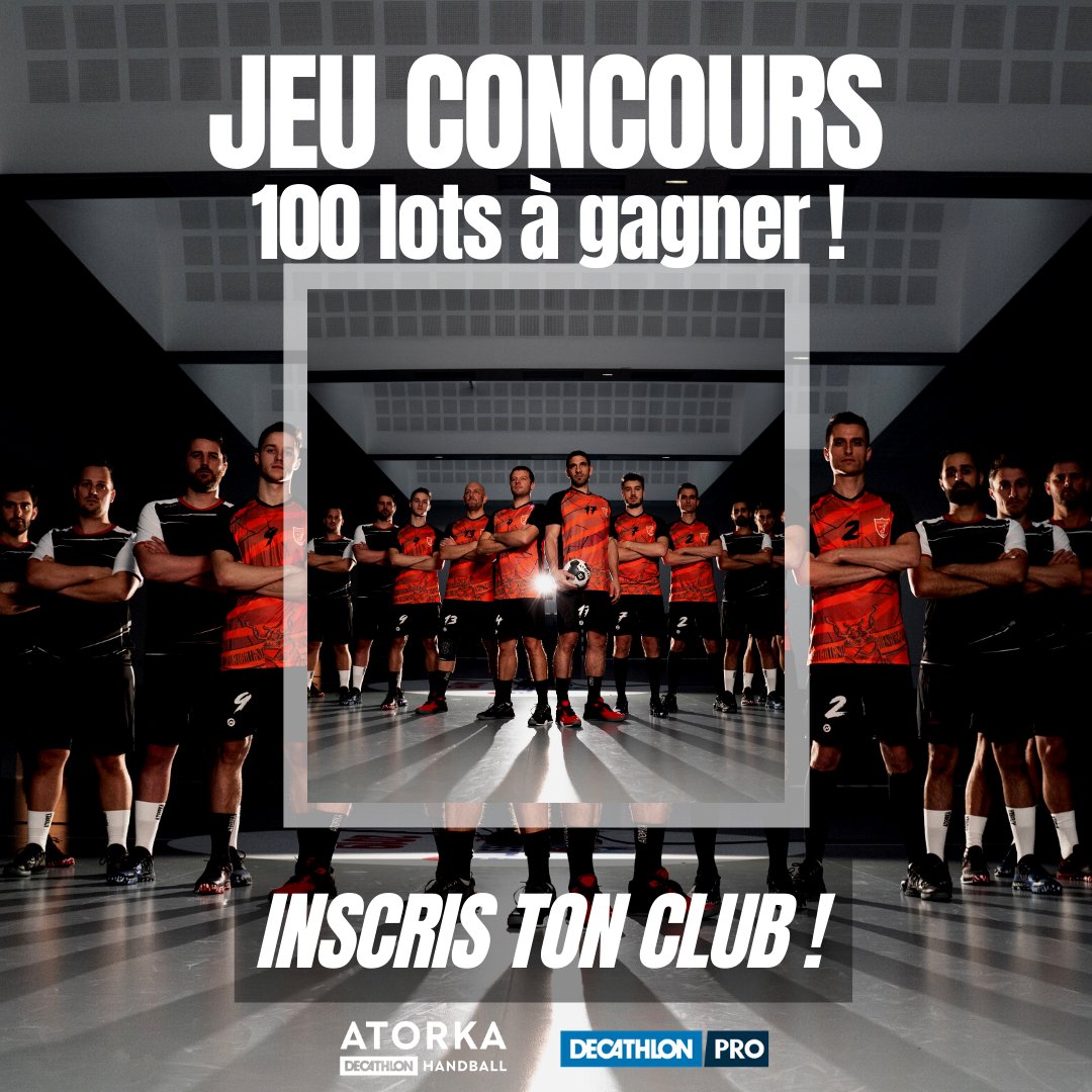🎁 Jeu concours spécial CLUBS 

#Atorka et <a href="/DecathlonPro/">Decathlon PRO</a> s'associent pour offrir à 100 clubs un lot de maillots sublimés OU 1 lot de ballons / résine. 🤾‍♂️ 

Fonce et ton club fera peut-être parti des heureux gagnants tirés au sort 🔥 

Pour participer 👉 
decathlon.gamy.fi/landing?c=XwoE…