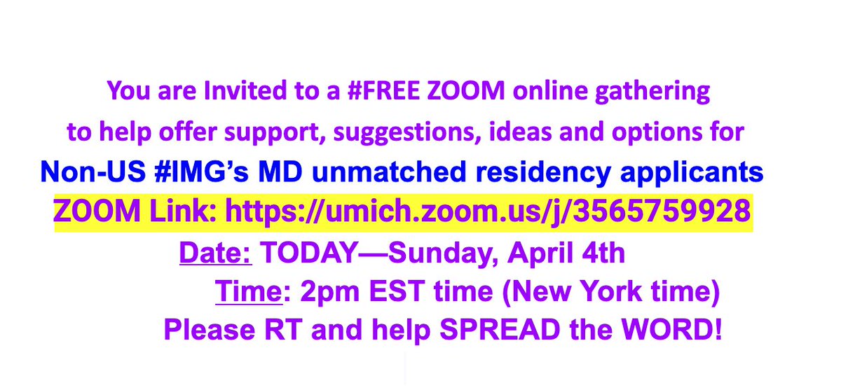 Inside_TheMatch's tweet photo. @Siddievedder @mahad_minhas @GaryWilliamYork @UnmatchedMD Hope you can pop on ZOOM link today 2pm EST(New York Time) to ask questions, network, gain insight from #IMG's. Details below-Rare, but is does happen that a spot opens up or a new residency program gains accreditation—we will post all residency spots we hear about:
#Scramble2021 https://t.co/DDJLQcjZEA