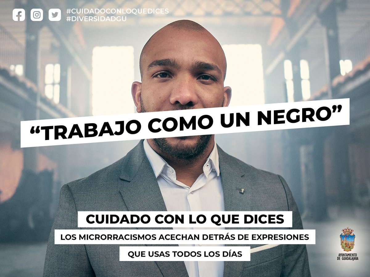 GuadalajaraAyto's tweet photo. 😥"Trabajo como un negro"; "Vas hecha una gitana..." son expresiones que estigmatizan y perpetúan situaciones de discriminación social 😔

👉Cuidemos nuestro lenguaje para crear una sociedad más respetuosa e igualitaria para toda la ciudadanía
#CuidadoConLoQueDices #DiversidadGU https://t.co/emq3rMVMcw