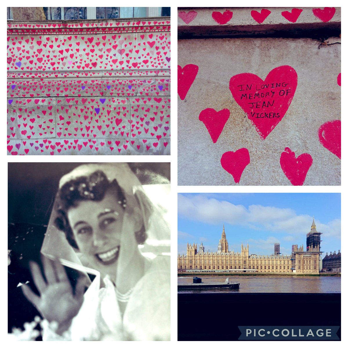 My son added a heart to the Covid Memorial Wall on the South Bank of The Thames, facing The Palace of Westminster, this morning. Remembering his Grandma, Jean Vickers ❤️ #CovidMemorialWall