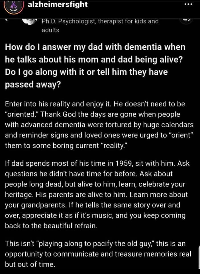 I cannot begin to express how much I love this! Couldn’t have worded it better. #dementia #dementiacare #PUNC #WeStNs #EnterTheirReality