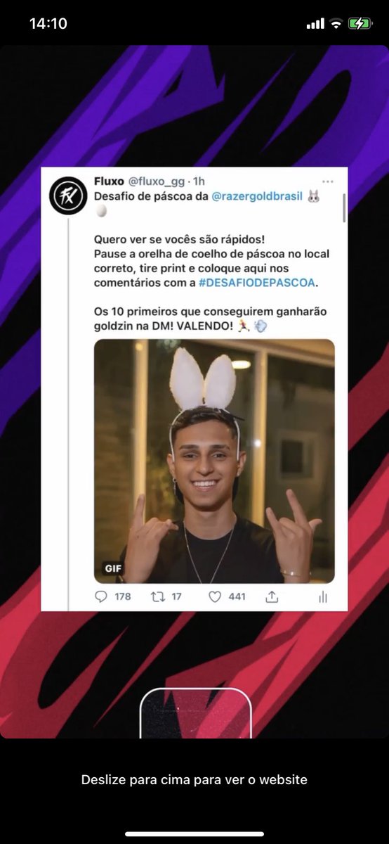 Roberio_12's tweet photo. @fluxo_gg @razergoldbrasil #DESAFIODAPASCOA https://t.co/D8Ywt1Ruer