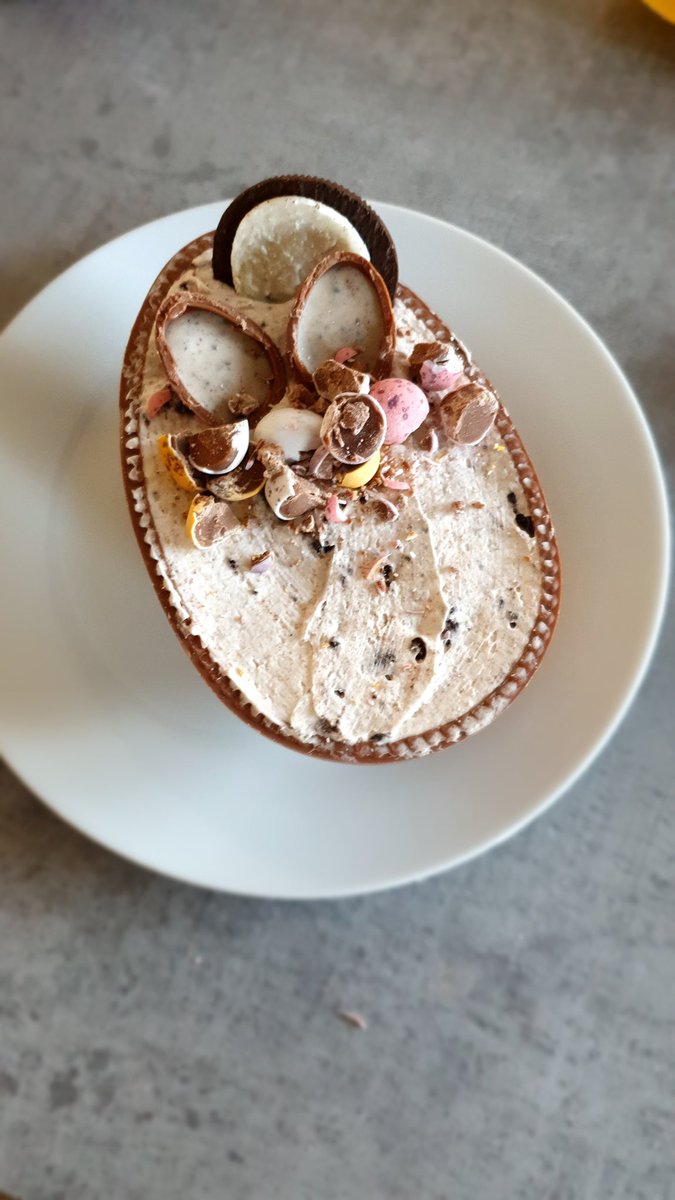 Miles4Wishes's tweet photo. No cycling as yet after #PACE140 but me and my 2 girls jumped on the insta Easter Egg cheesecake bandwagon.....dammmmmn those are some good calories https://t.co/Frj77LxUhS