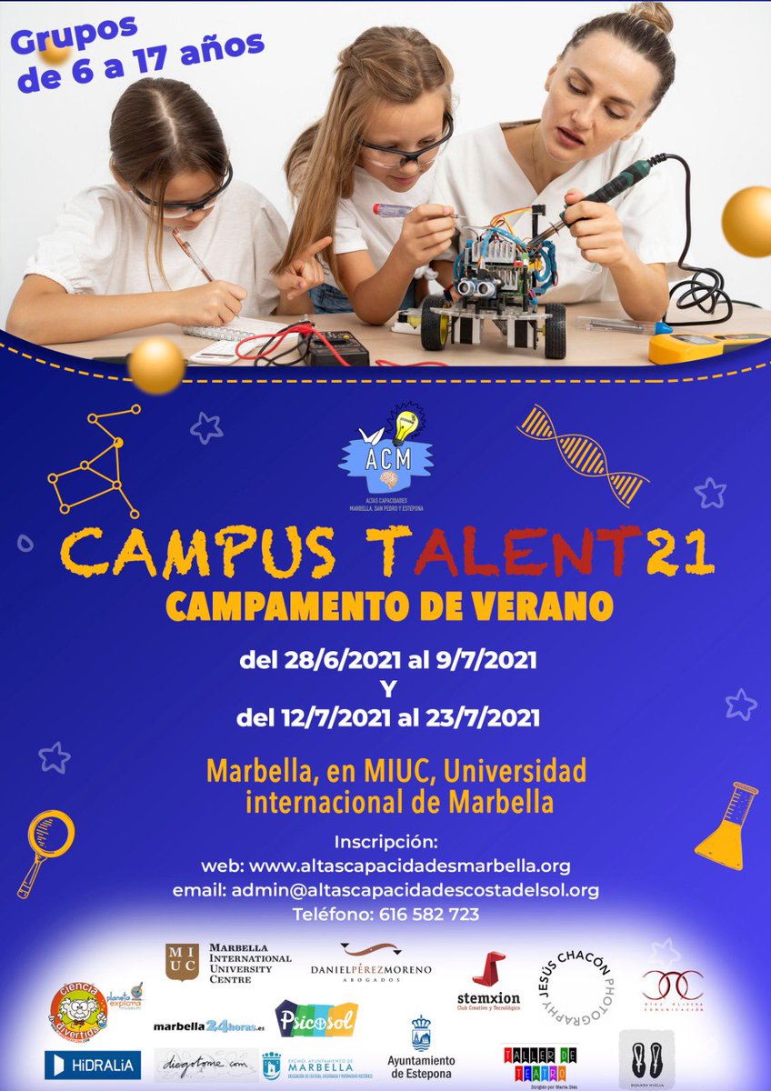 Apúntate ya a nuestro próximo campamento de verano CAMPUS TALENT21 💪 into: admin@altascapacidadescostasdelsol.org