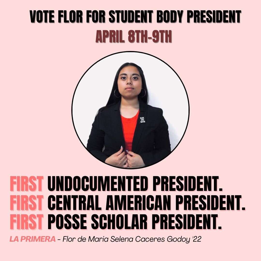 FlorSelena_'s tweet image. For the FIRST time in Lafayette’s history, we have our FIRST ever POSSE SCHOLAR WHO IS UNDOCUMENTED AND CENTRAL AMERICAN running for Student Body President!
4/6/2021 @ 6:30 PM EST Meet the Candidate Forum 
4/8/2021 - 4/9/2021: Voting will occur!