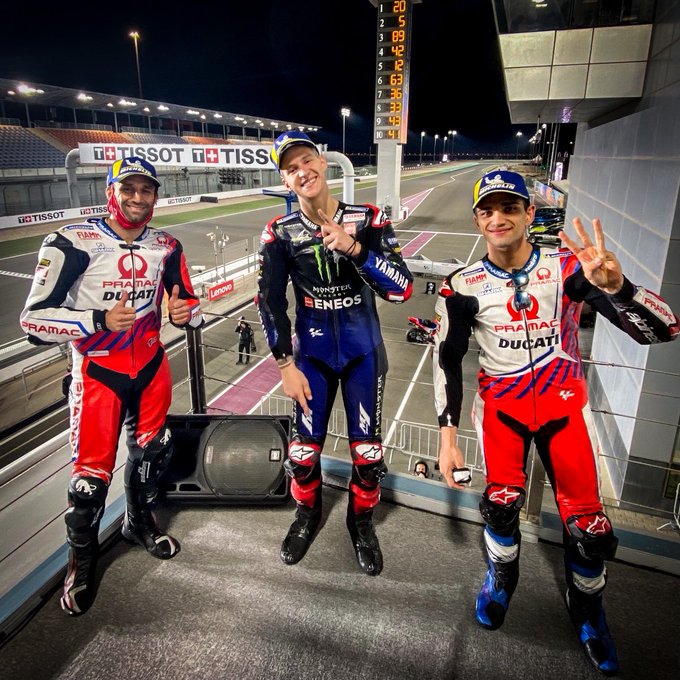 Fabio Quartararo raih podium 1, disusul Johann Zarco ( kiri/2 ) dan Jorge Martin ( kanan/3 )
