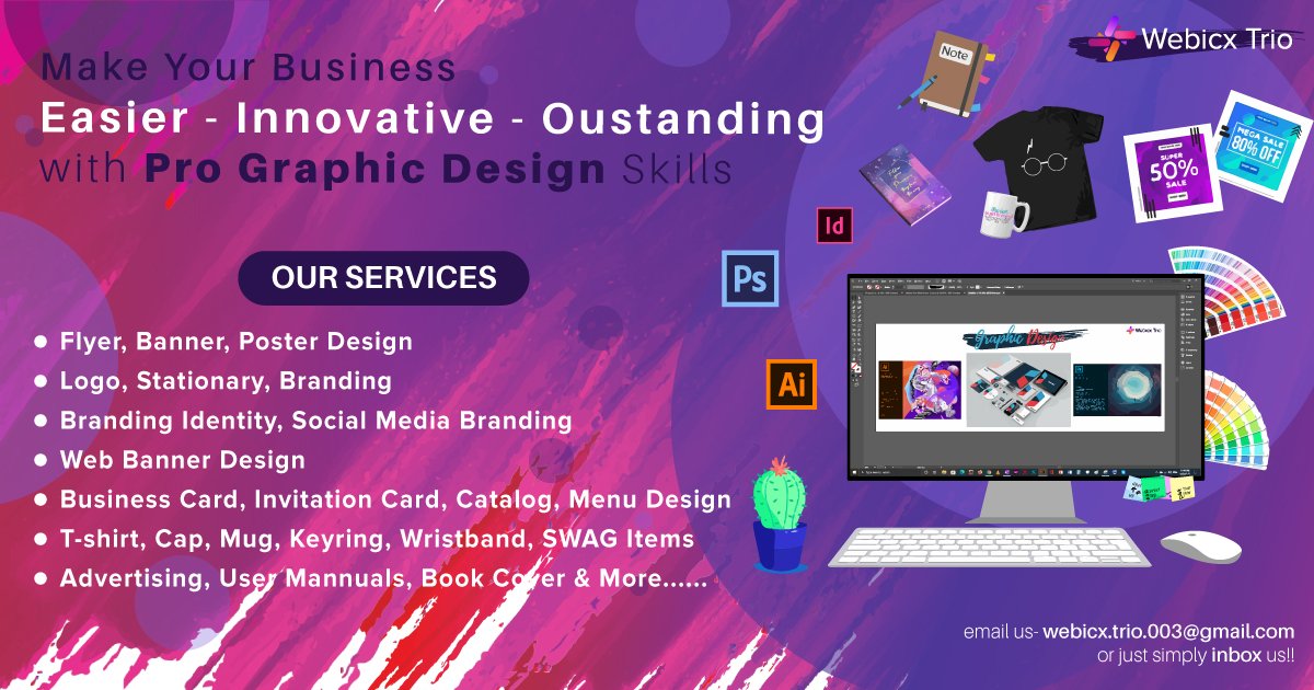 webicx_trio_003's tweet photo. We're here to make your business easier than ever with #GraphicDesign Solution!!From #logo to #stationary,#Branding to #event_design, #print_media to #Website,#minimal to #luxury!!We provide you Graphic Design #support to make your #business #innovative #outstanding #Creative https://t.co/jMNmqWUZDk