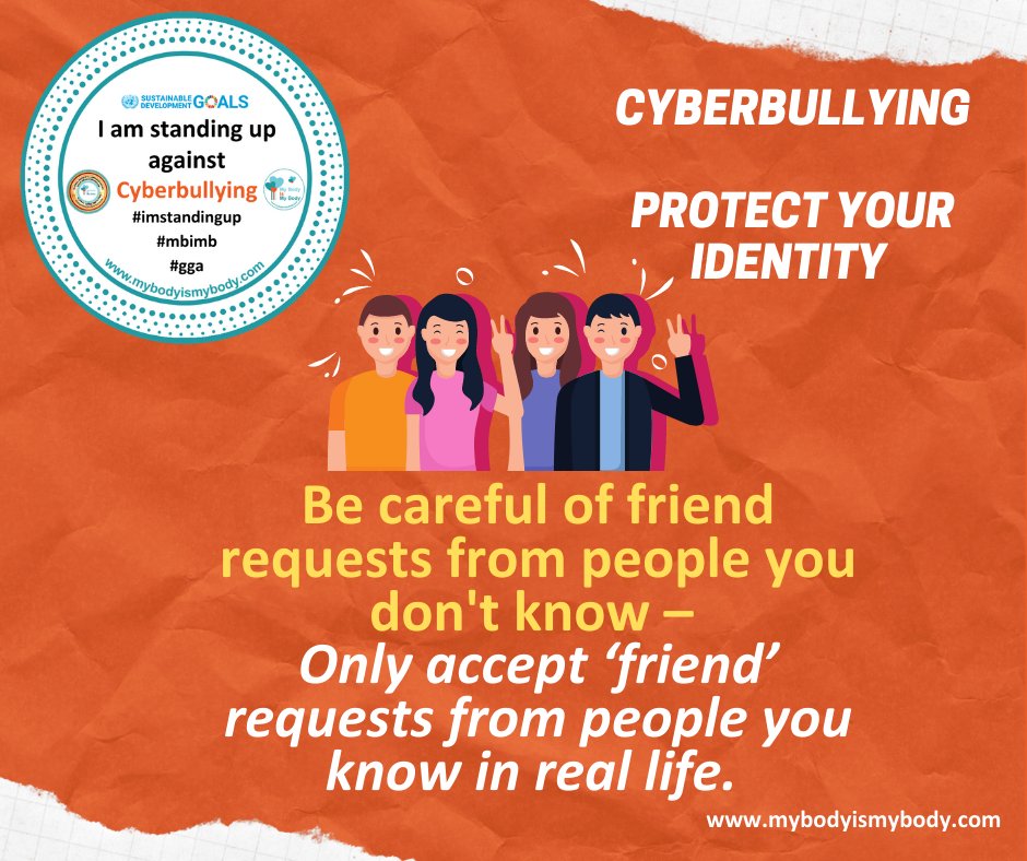 MBIMB1's tweet photo. #Imstandingup against #Cyberbullying
PROTECT YOUR IDENTITY
#imstandingup
#cyberbullying
#stayingsafe
#GGA
#MBIMB
#April2021
#Mybodyismybody#toptips
#worldwide
#safeguardingchildren
#childabuseprevention
#thankyouforyoursupport
#SDG16 https://t.co/4bkkdg1Hoc