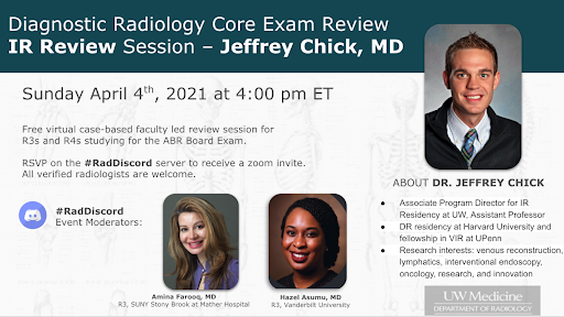 Happening in T-1 hour, tune into this IR specific case based review for the CORE exam by <a href="/CHICKVIR/">Jeffrey F. B. Chick, MD, MPH</a> through <a href="/RadDiscord/">RadDiscord</a>. See everyone soon!