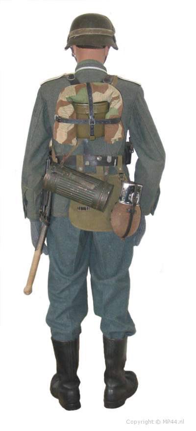 Or on the shoulder Y-straps or A-frame* as illustrated. *Infantrymen were typically allocated the A-frame to re-distribute weight from the belt. Motorised Infantry would not be typically issued an A-frame, as kit could be left with the transport. 10)