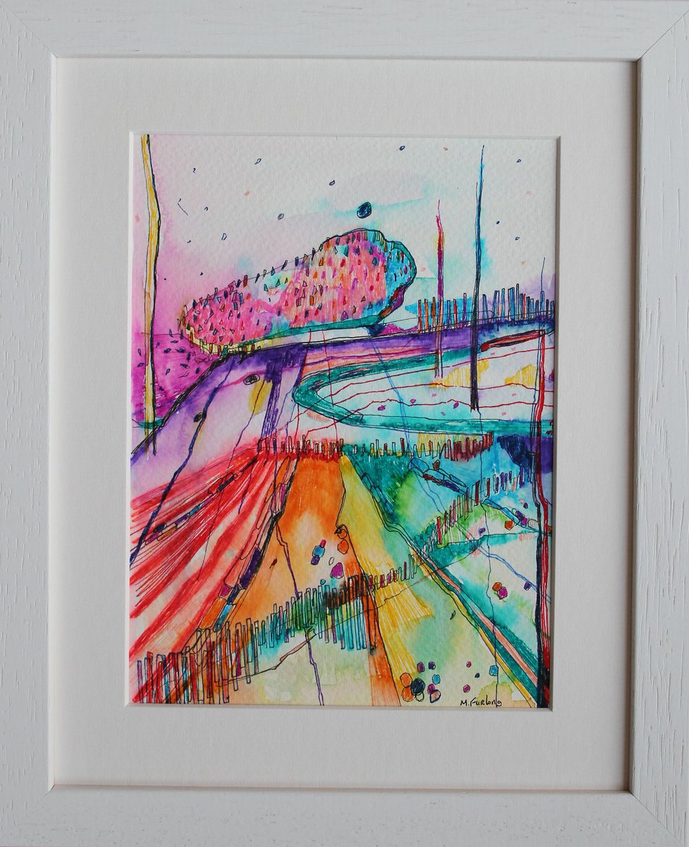 'Earth Rainbow 14' - ink pens on paper (Painting size:H20xW15cm/Frame size:H28xW23xD1.5cm) bit.ly/3cOM9ZZ #rainbowart #shoplocal #inkpendrawing #wexfordartist