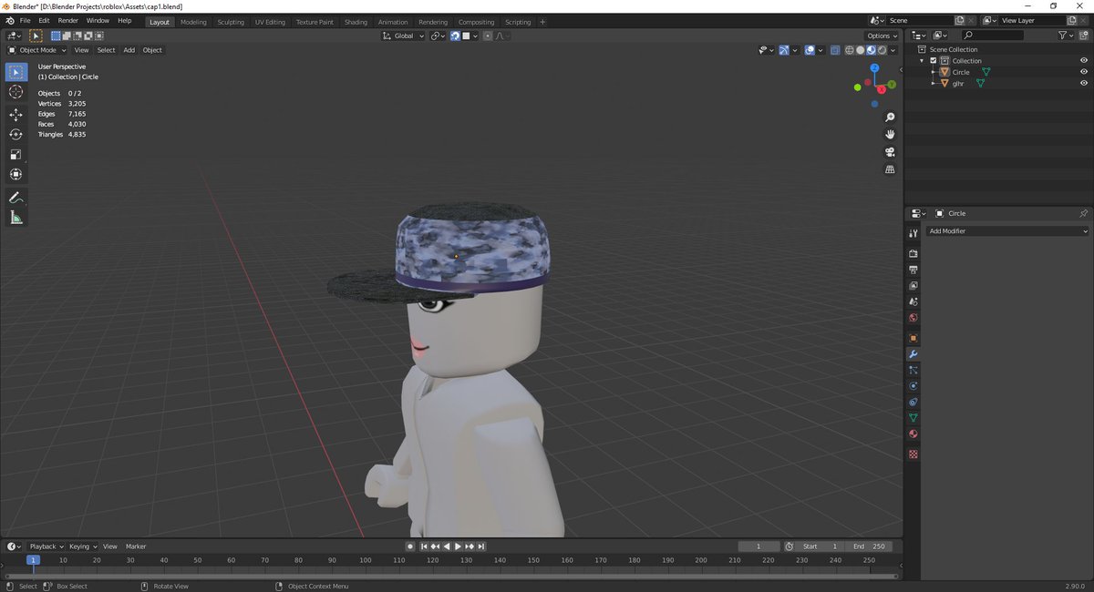 #wip Cama Cap Model for Roblox Character , Roblox Game Assets ✌️✌️
Any comments #robloxians?
.
.
.
.
#Roblox  #Robloxhair #Robloxdev #Robloxclothes #Robloxmodels  #UGC #blender #BlenderEevee #RETWEEETME #gameassets
#3dmodeling #3DModel