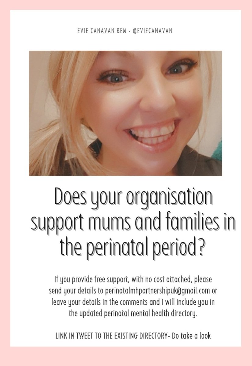 Does your organisation support mums with #perinatalmentalillness for free? I made this directory of support &amp; am updating it for our <a href="/PMHPUK/">PMHP UK</a> Maternal Mental Health Awareness Week in May.The original article is here smalltimemum1.wordpress.com/2020/03/31/sup… . Drop a comment with your details.
#pnd