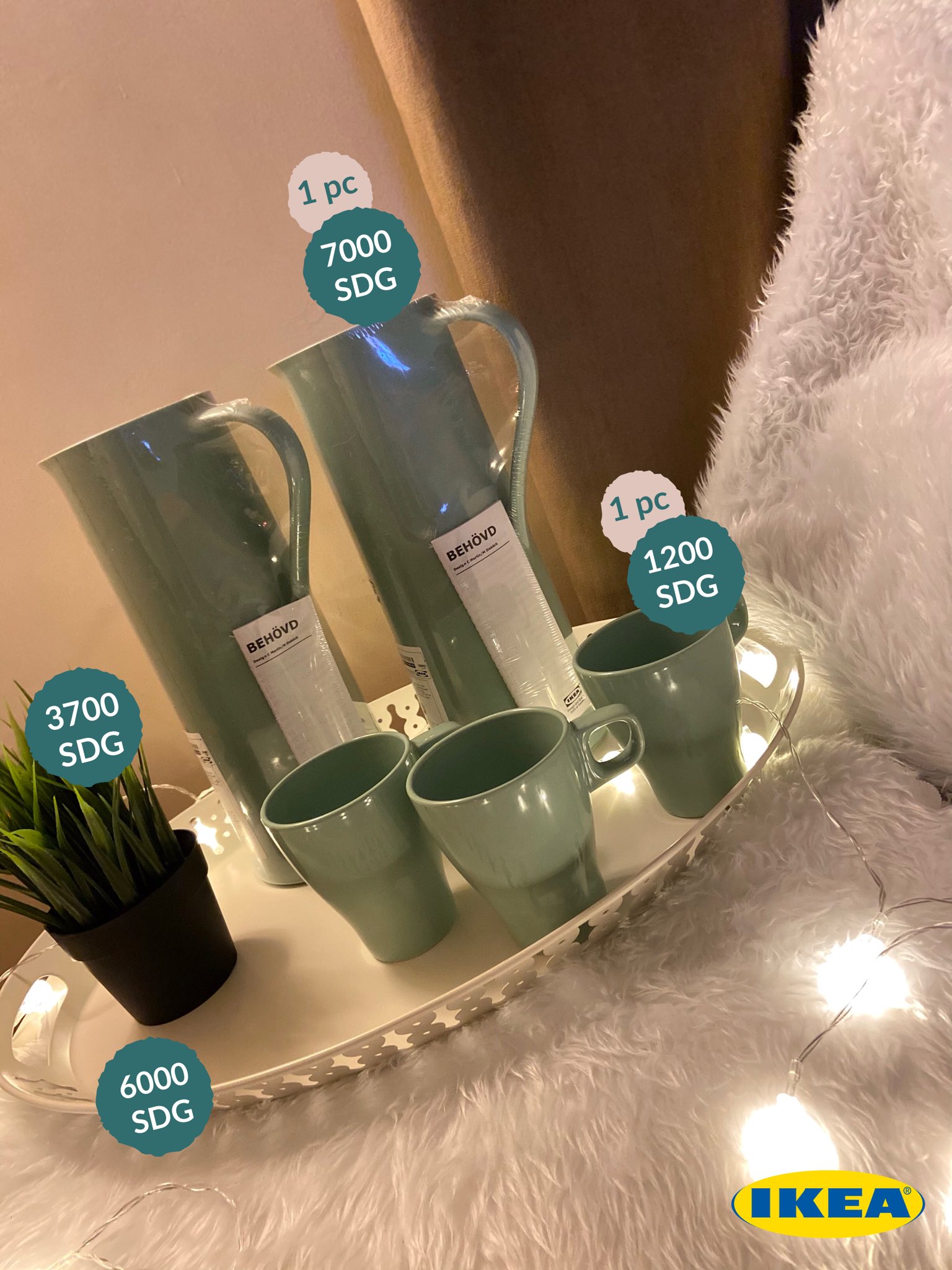 La Belle Twitterren Ikea ترمس شاي من ايكيا 7000 Sdg للقطعة مق شاي من ايكيا 1200 Sdg للقطعة صينية فولاذ بيضاء من ايكيا 6000 Sdg نبات زينة صناعي ايكيا 3700 Sdg عرض خاص احصلي على الطقم كامل ٢ ترامس صينية بيضاء ٦ مق شاي بسعر 26 000