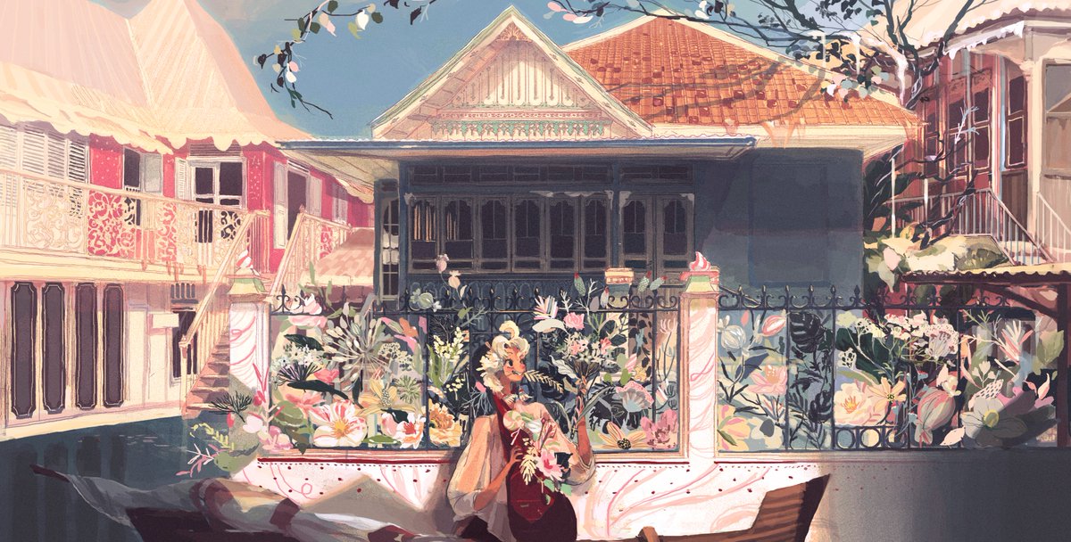 WisesaAntonio's tweet photo. i like to draw old indonesian architectures and culture! #OriginalContentArtist 

from Nesia, unpublished book about a sea-faring princess going across the archipelago, and exploring kingdoms influenced by indonesian cultures, here she found herself in the candy-coated Pambelang https://t.co/MqvYgsoaN3