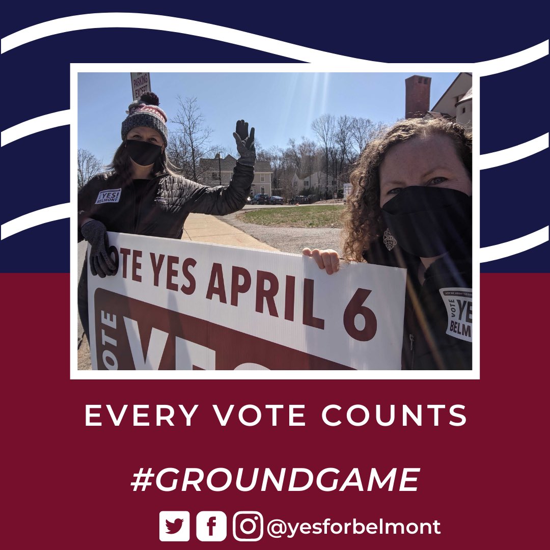 YesForBelmont's tweet photo. Our #GroundGame team worked hard all week, bringing the Yes campaign to the streets for all to see. The response from the voters was fantastic. Remember to make your plan to vote Yes on Question 1 on Tuesday.
#VoteYesonQuestion1
#VoteYesforBelmont
#VoteYesonApril6th https://t.co/Vi03ICp6nC