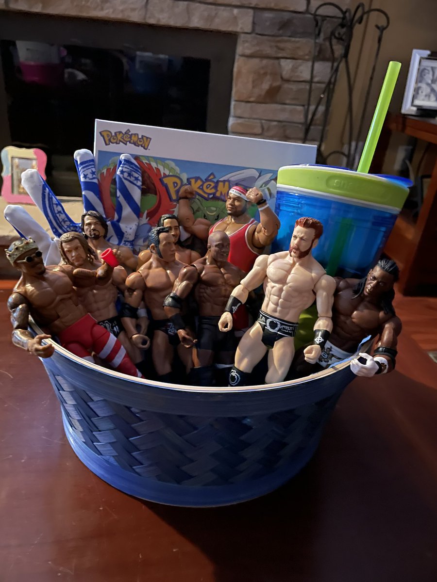 When your four year old is <a href="/WWE/">WWE</a> obsessed he gets this Easter basket <a href="/WWESheamus/">Sheamus</a> <a href="/TripleH/">Triple H</a> <a href="/TheRock/">Dwayne Johnson</a> <a href="/AJStylesOrg/">AJ Styles</a> <a href="/MontezFordWWE/">𝕂𝕚𝕟𝕘 𝕋𝕖𝕫</a> <a href="/AngeloDawkins/">Angelo Dawkins</a> <a href="/BookerT5x/">Booker T. Huffman</a> <a href="/fightbobby/">Bobby Lashley</a> @AliWWE