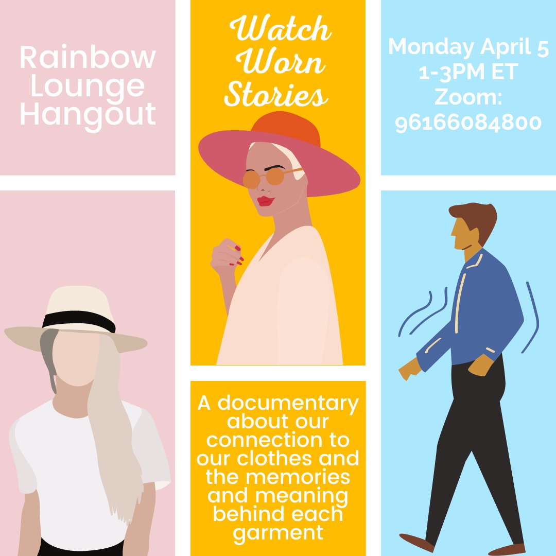 Tomorrow come watch Worn Stories with us, it's a documentary about our connection to our clothes and the memories and meaning behind each garment. 
Time: Monday April 5 1-3PM EST
Zoom: mit.zoom.us/j/96166084800