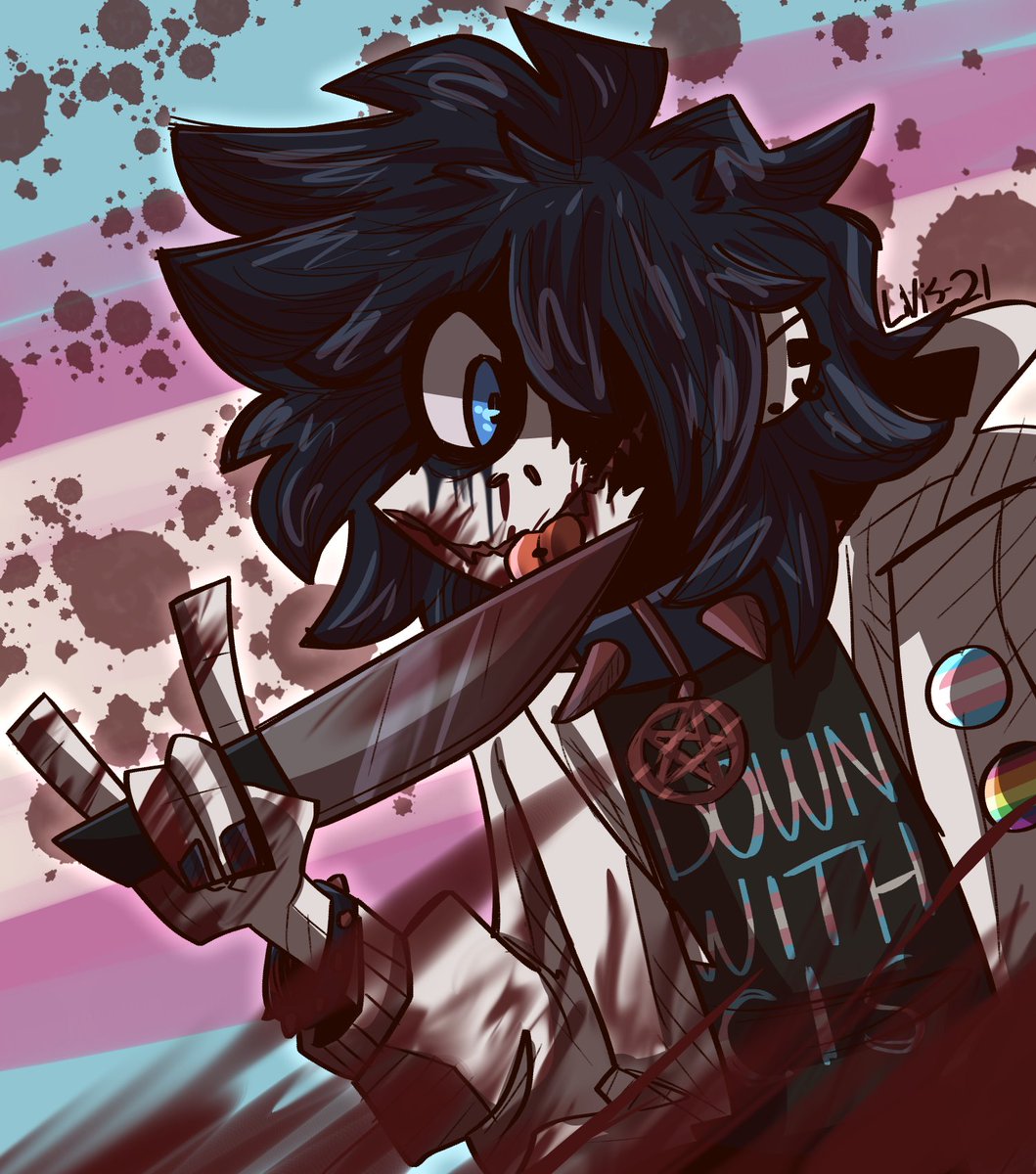 merrinmeredith's tweet photo. happy #downwithcis day 🏳️‍⚧️❤️🔪

#jeffthekiller https://t.co/U3i236PjaV