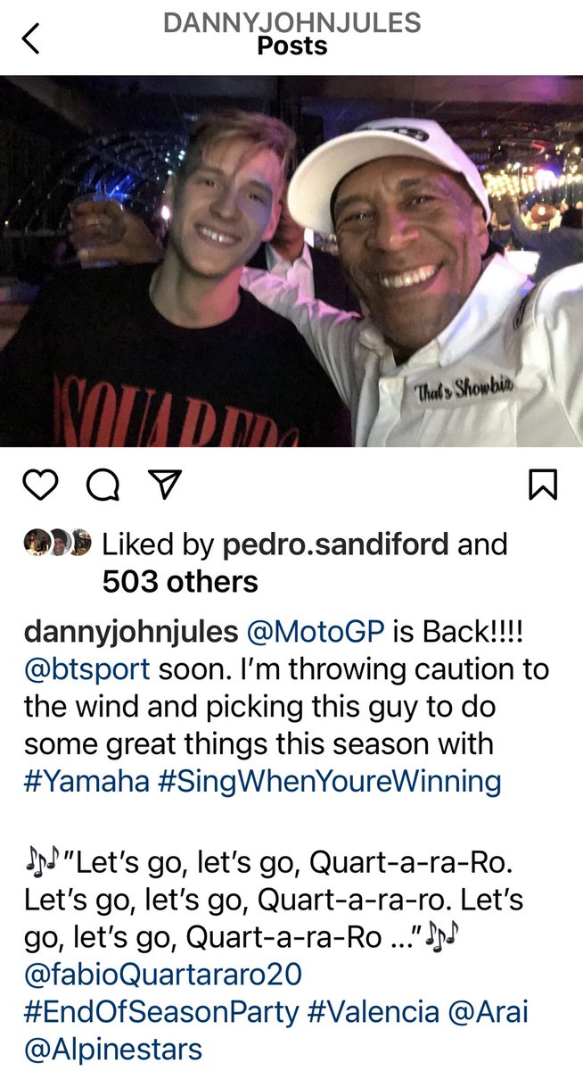 DannyJohnJules's tweet photo. @Twitter wouldn’t let me post this last week. It’s my @instagram @FabioQ20 went from 9th past #TheDukeCattiesOfHazzard #TheSuzies #ThePets &amp; #TheReps to win @MotoGP on his new @YamahaMotoGP 
Time to book #Valencia @1tonywalters @SteveKeys66 @crites46 @automotophoto @alpinestars https://t.co/6ThrqTL81Y