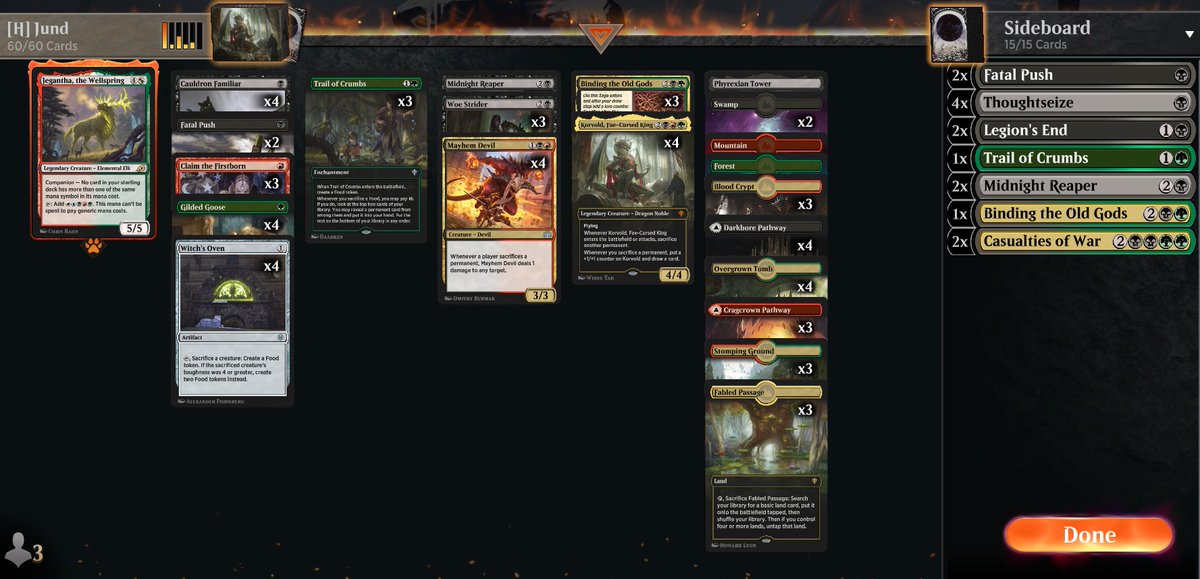 Bilbo_B4ggins's tweet photo. Got there with @Vendilion JUND list.
Deck is obviously very strong and super fun to play.
Looking forward to the MIQ next week 🤞
#HistoricChallenge #FreeToPlayLife #MTGArena
@ArenaDecklists https://t.co/T8dlPPdNZI