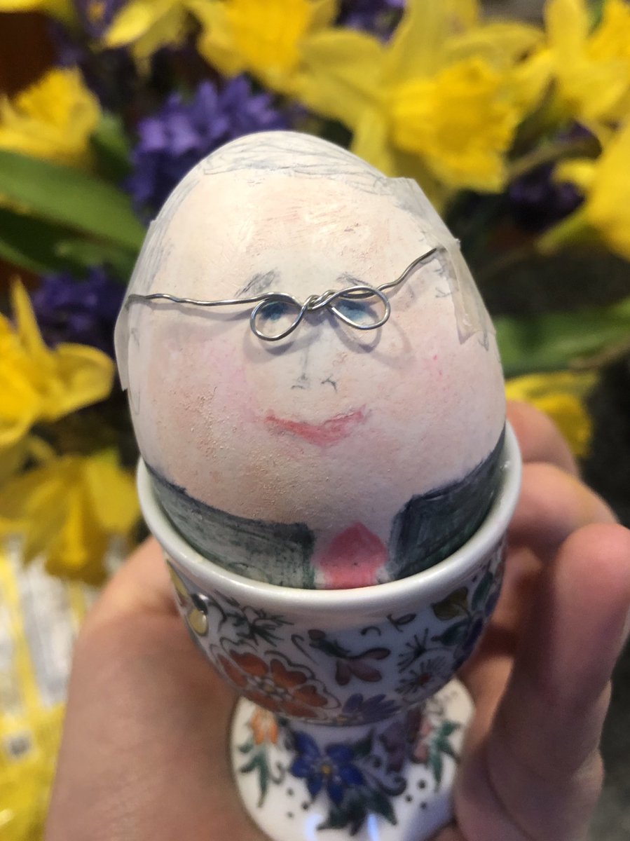 sofeljones's tweet image. My grandma picks a *person of the year* to make into an egg every Easter. With no further adieu, I present her 2021 creation, “AntHENy FOWLci”