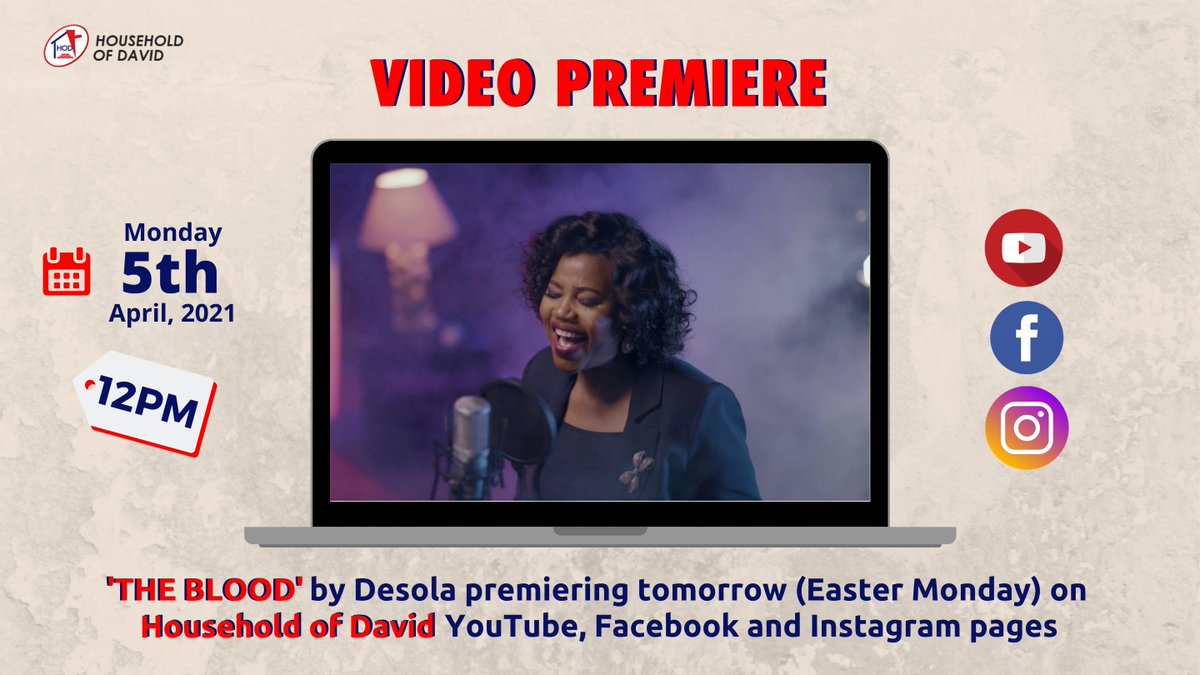 HODChurchNG's tweet photo. We are excited about what is happening tomorrow and you don't want to miss it.

Join us tomorrow by 12 noon (WAT) on YouTube and Facebook as we premiere the latest release from Rivers of Life Choir, 'The Blood' by Adesola Ademuwagun

Share this with someone, don't listen alone. https://t.co/JNcp39hdnM