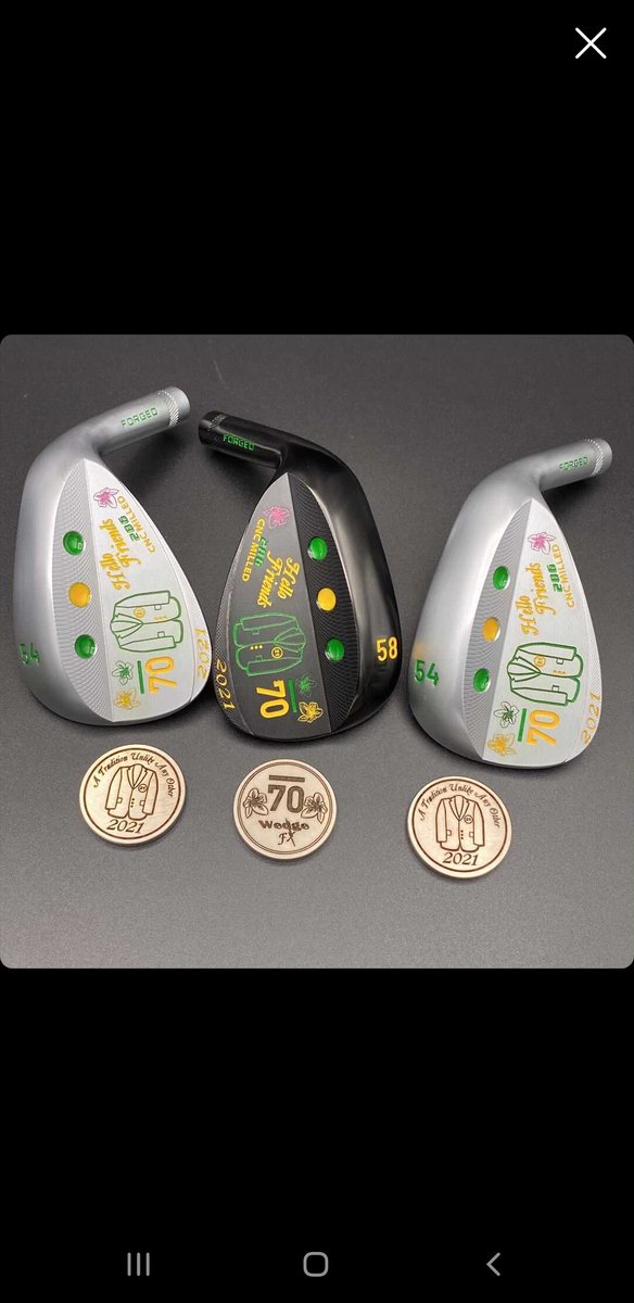 Sub70's tweet image. #Masters week wedge giveaway! And a LH winner! RT with #Sub70Masters or #Sub70MastersLH for lefty and follow us to enter. Also check out wedgefx.com Our guy Lee did all of the custom work on these beauties! @KBSGolfShafts @LamkinGrips