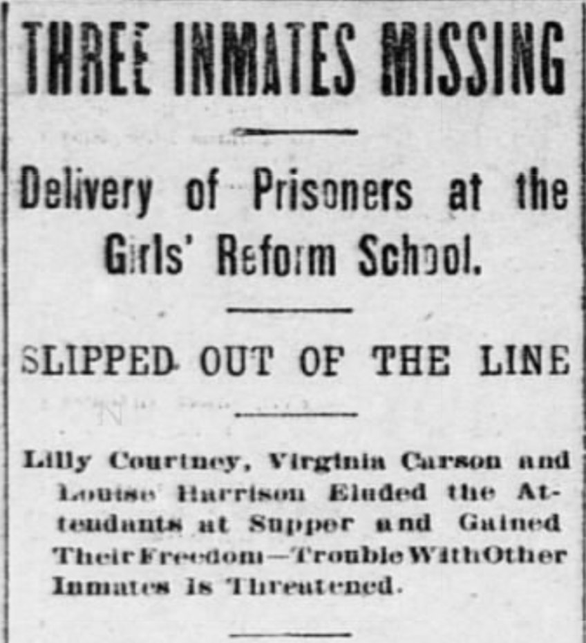 Before it was "The Ntnl Training School for Girls" it was called "Reform School for Girls." (1896)The article claims there was a "mutiny" when a teacher was "roughly handled" and there was an "attempted fire." In 1904, a school leader grabbed a gun to keep the girls in order.