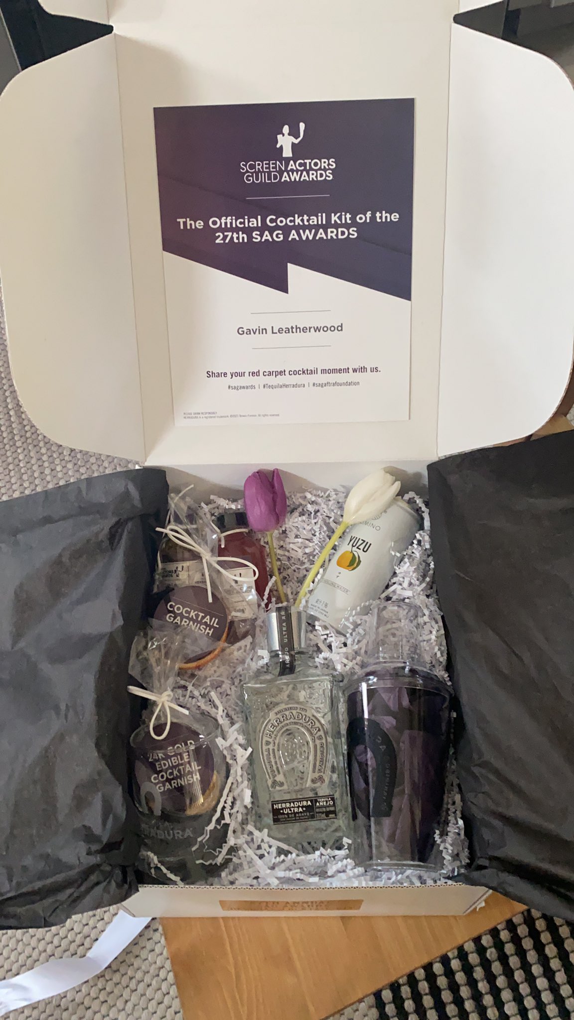 Gavin on Twitter: "Hey #sagaftrafoundation thanks for sponsoring the night with this cocktail kit. I promise I'll behave https://t.co/jdMJczxJAK" / Twitter