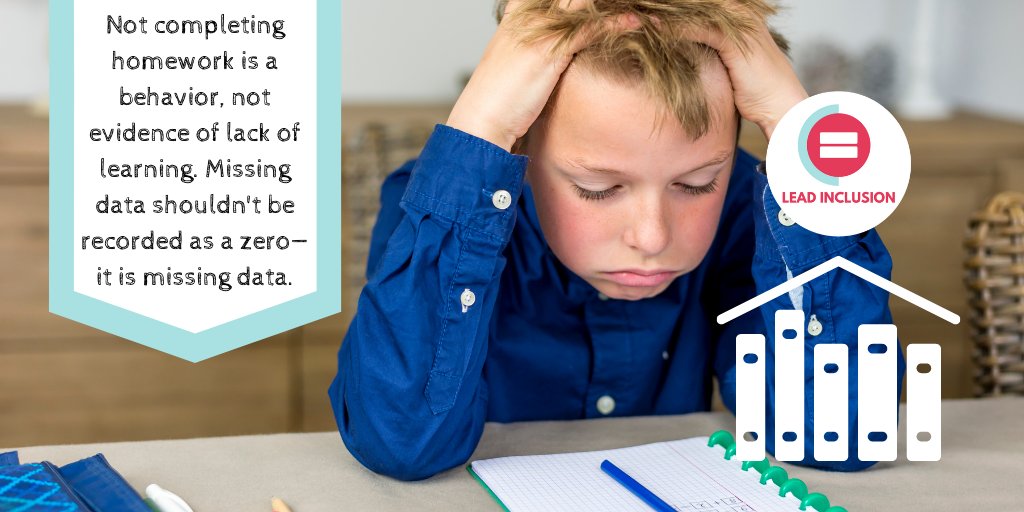 Not completing homework is a behavior, not evidence of lack of learning. Missing data shouldn't be recorded as a zero—it is missing data. #LeadInclusion #sblchat #edchat