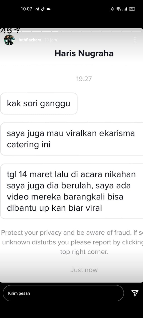 Seorang warganet mengaku juga menjadi korban penipuan jasa katering tersebut.